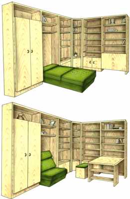 Рис. 7.  Комплект секционной мебели с встроенным раскладным креслом-кроватью.